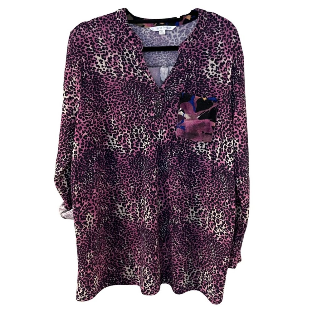 Erin London Pink & Floral Animal Print Tunic Sweater - Size 1X - Mixed Media